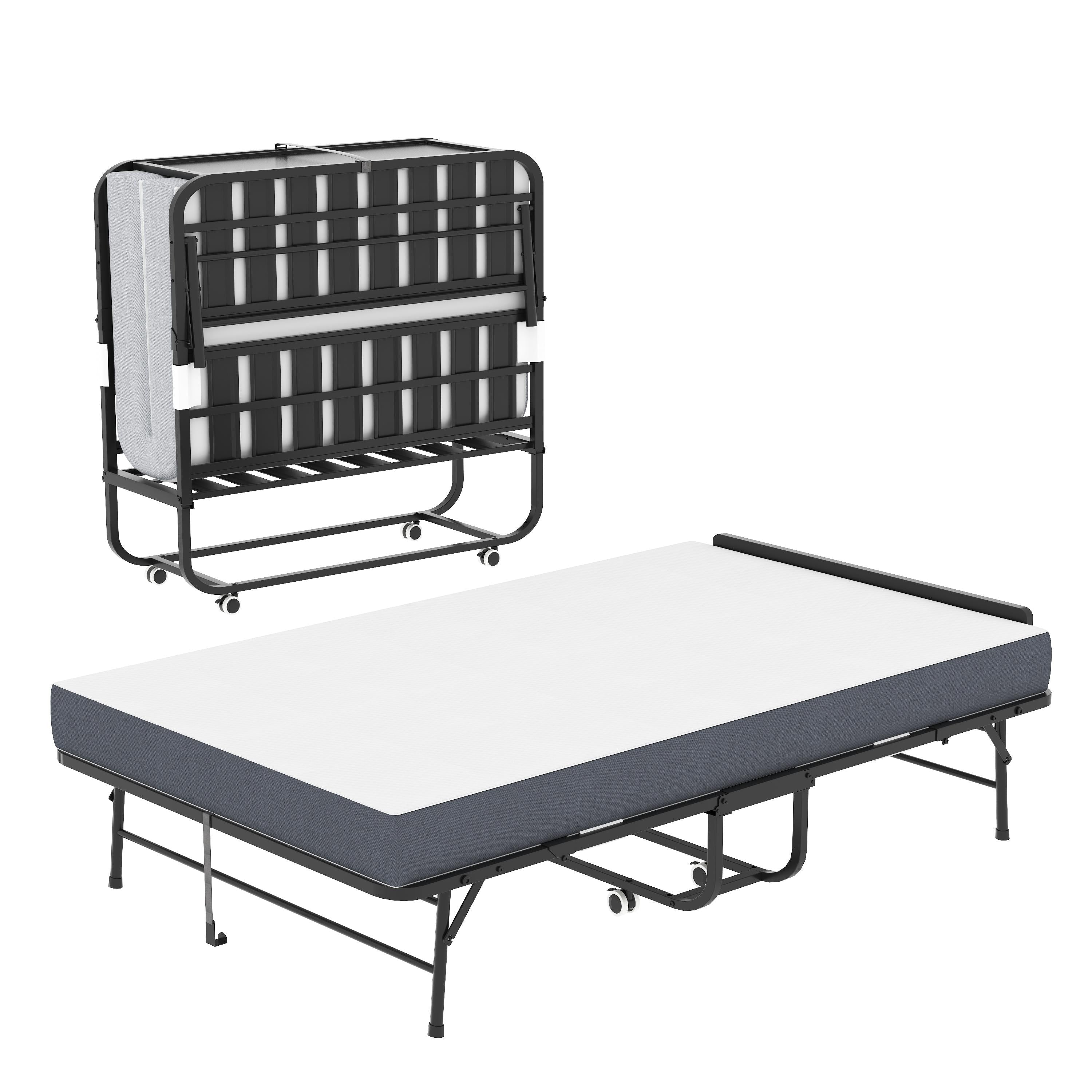 75 Wide Folding Bed With Adjustable Headboard Extra Long Rollaway Bed 5 Memory Foam Mattress Heavy Duty Guest Bed