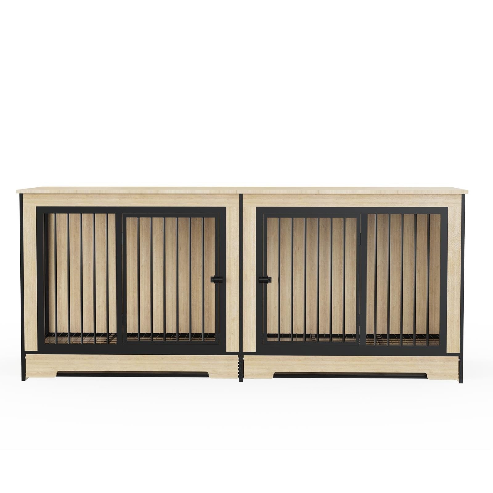 75 Double Dog Crate Furniture Extra Large Heavy Duty Dog Crates End Table Wooden Dog Kennel With Removable Tray Divider