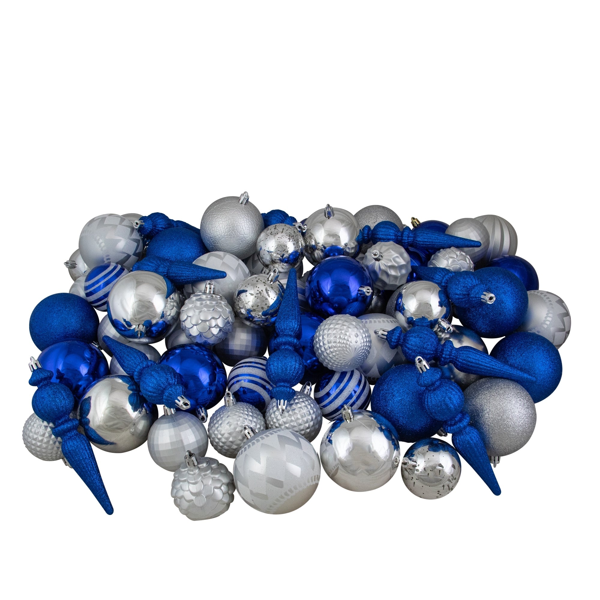75Ct Blue And Silver Shatterproof 3 Finish Christmas Ball Ornaments