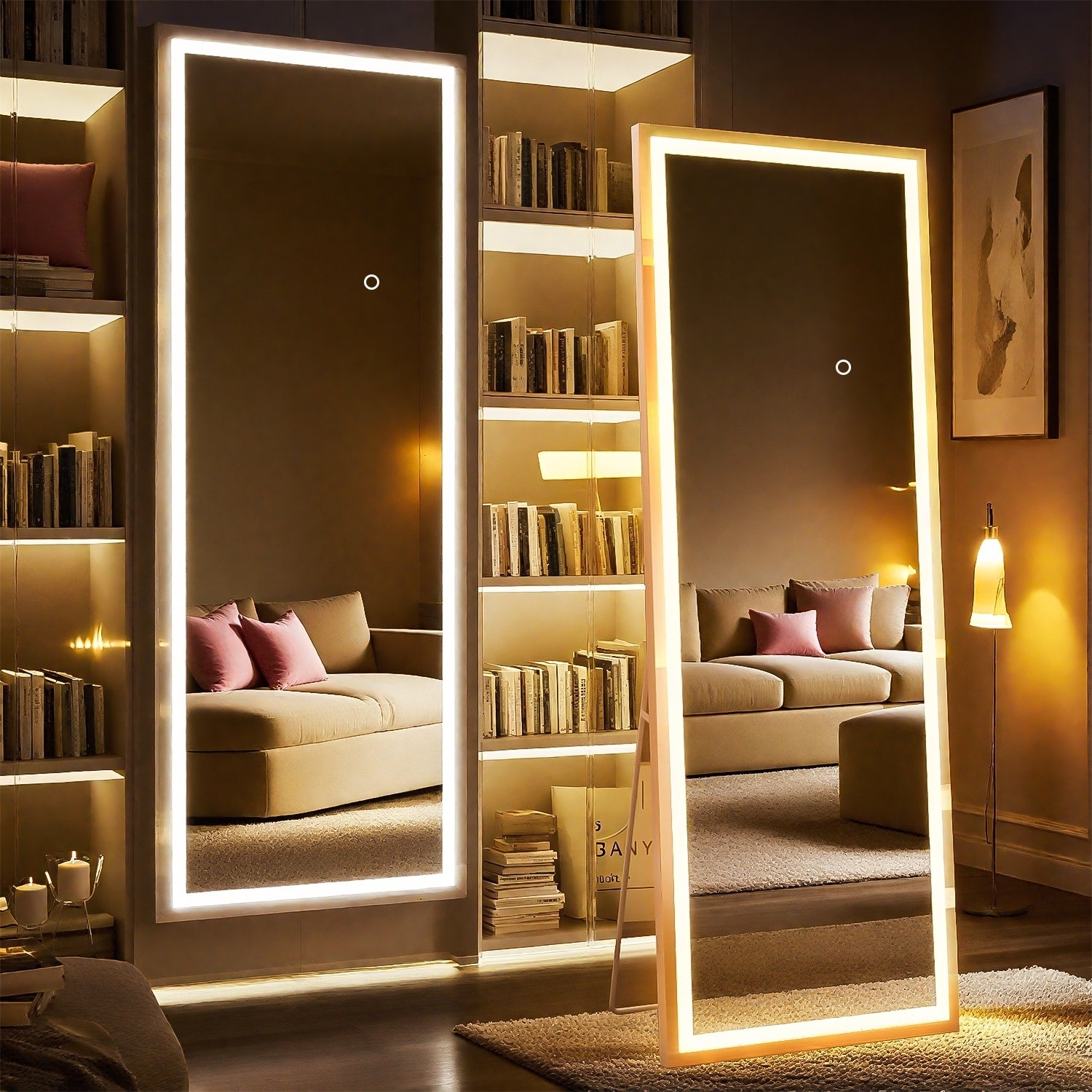 75X28 Inch Full Length Mirror With Lights Full Body Dressing Standing Hanging Mounted Mirror For Living Room Bedroom Cloakroom
