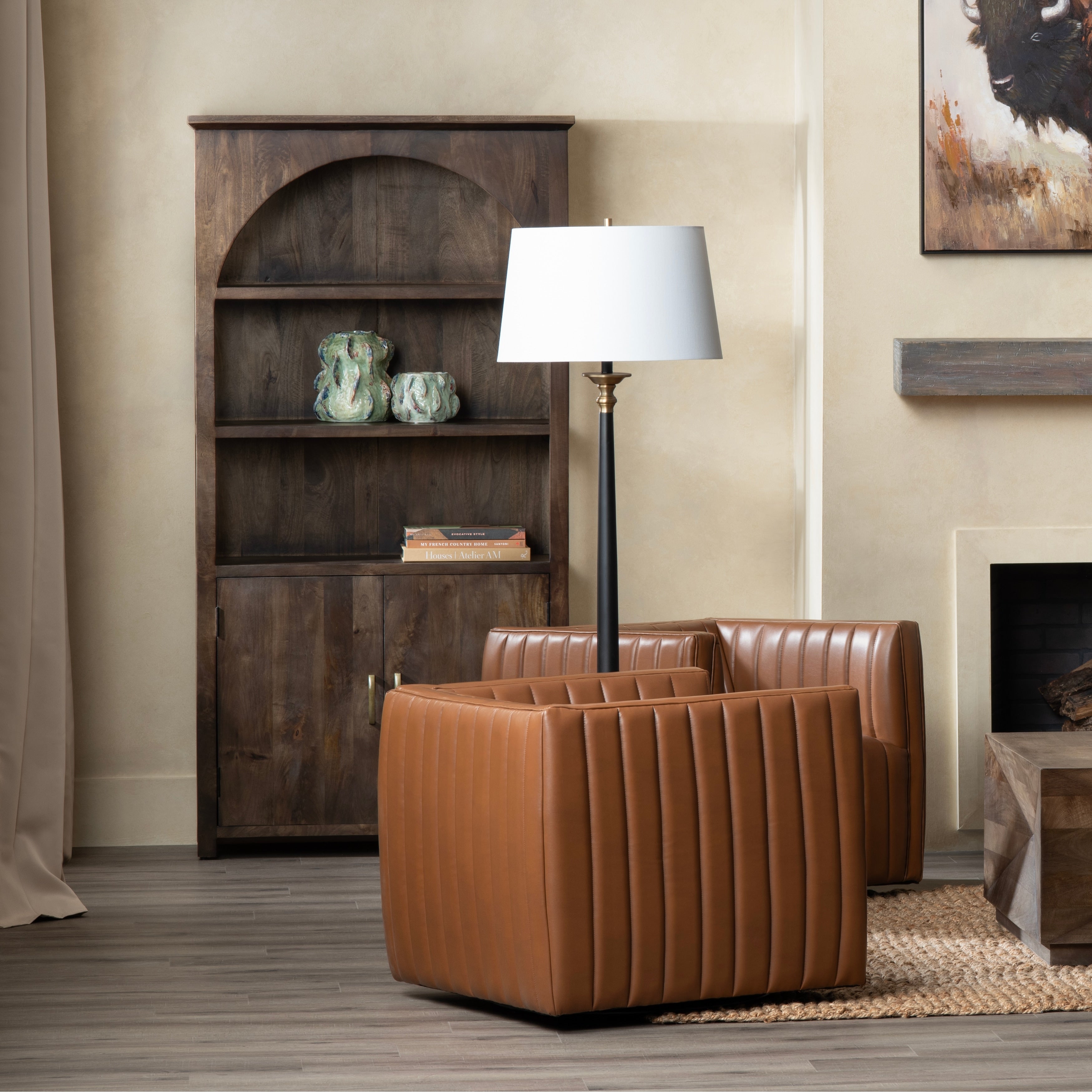76 In. Brown Solid Wood 3 Shelf 2 Door Bookcase_Accent Cabinet
