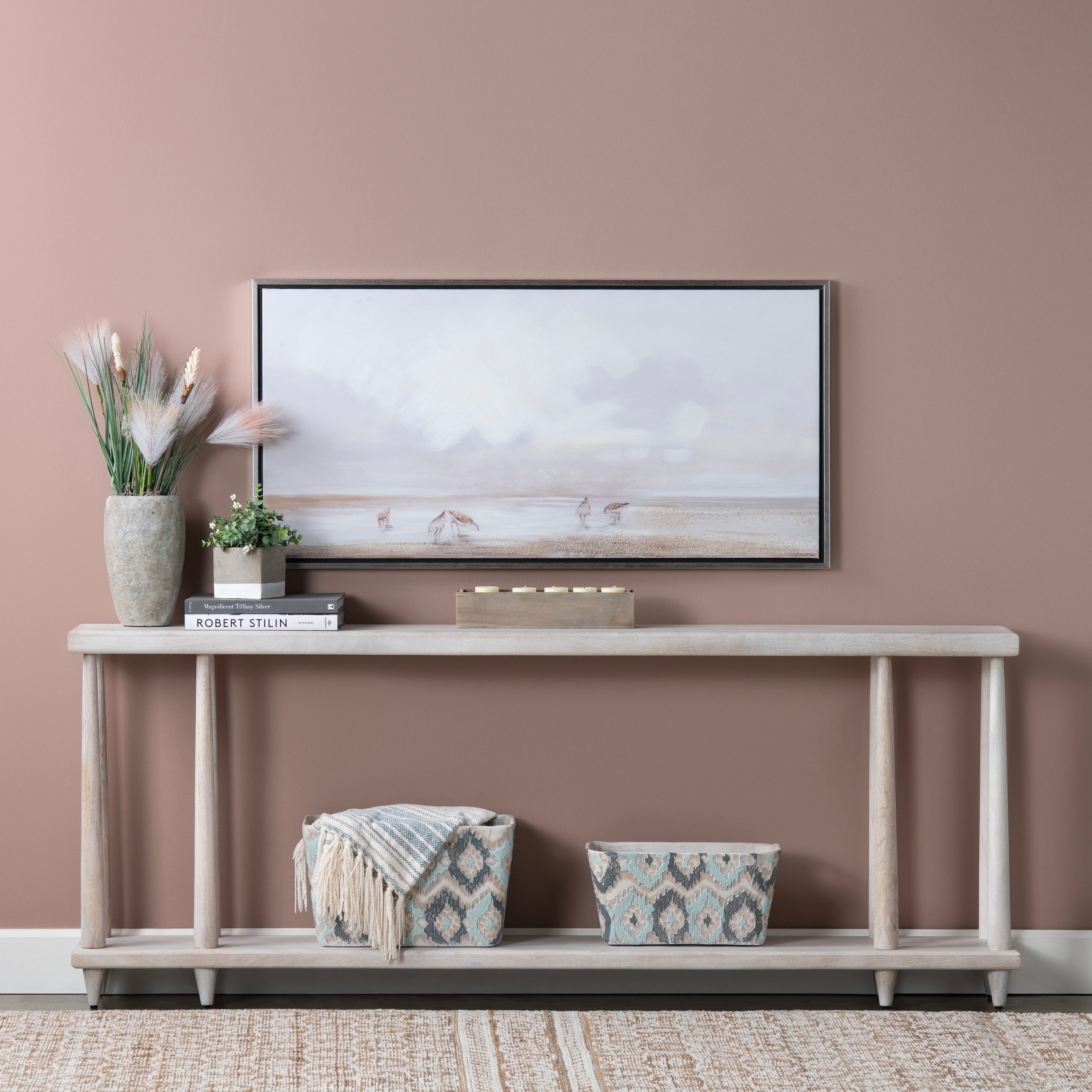 76 In. Cream Solid Wood One Shelf Accent Console Sofa Table