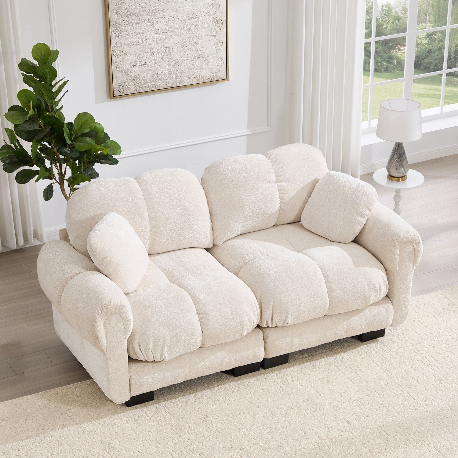 76.3 Modular Chenille Cloud Sofa With Quilted Cushions And Soft Pillows
