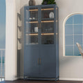 76.75 H Display Cabinet With Glass Doors And Led Lights Steel Curio Cabinet With 3 Sided Glass Pantry Cabinet With Storage