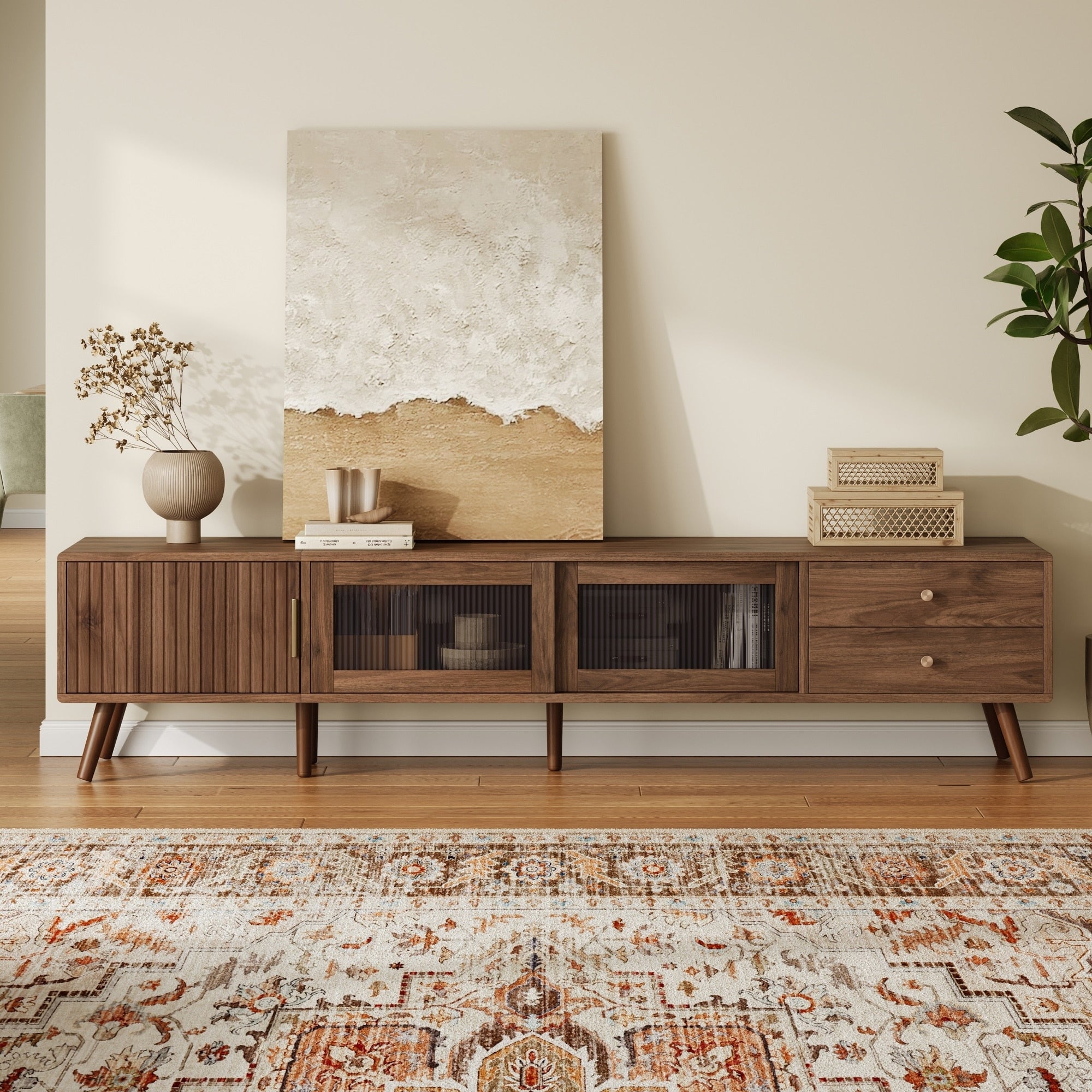 76 Modern Minimal Glass Doors Tv Stand For Tvs Up To 85 Inches