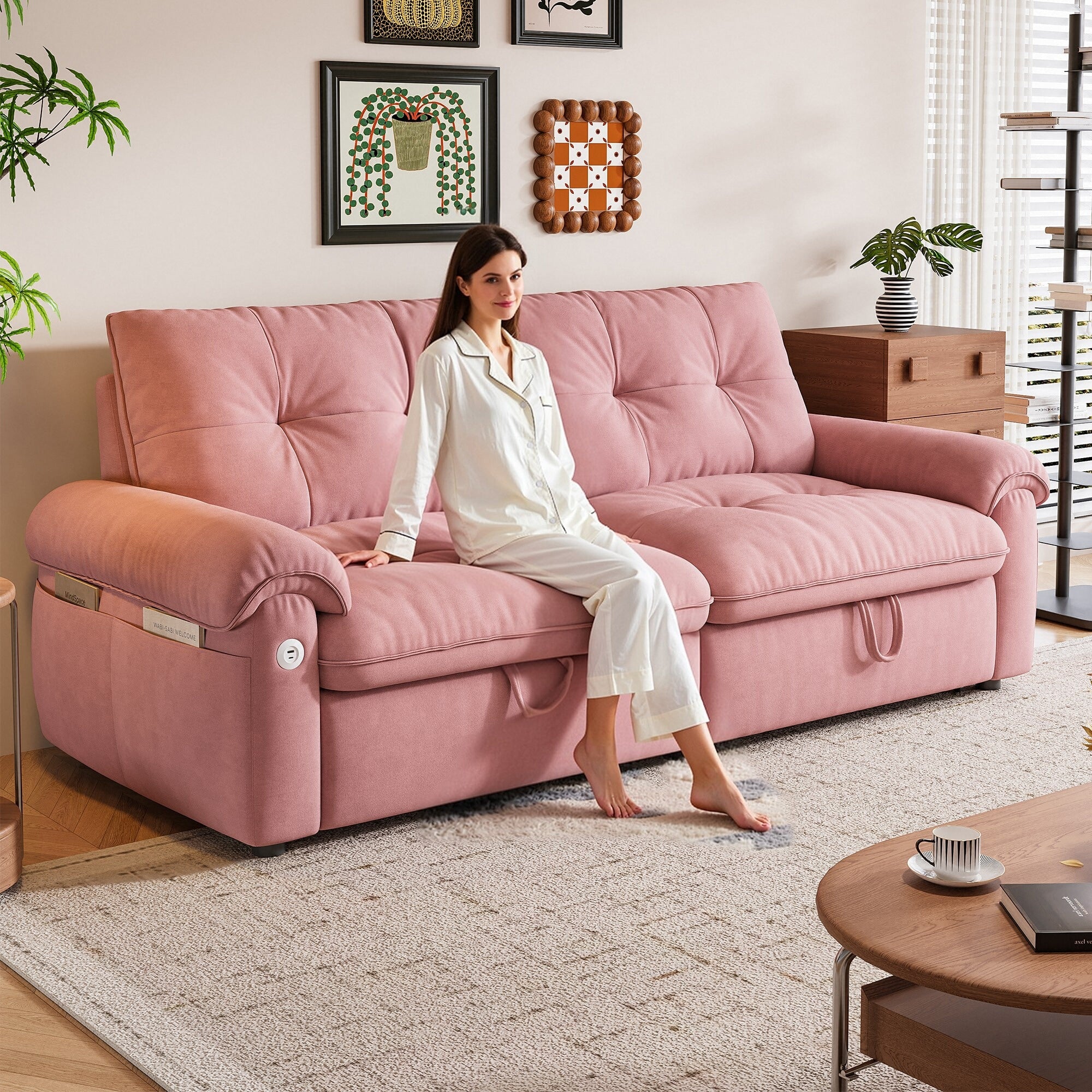 77 Inch Convertible Sofa Bed And A 2 In 1 Piece Suitable For Both Sitting And Lying. Made Of Cloud Like Fabric
