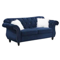 77 Inches Nailhead Trim Velvet Loveseat With Crystal Tufting Blue