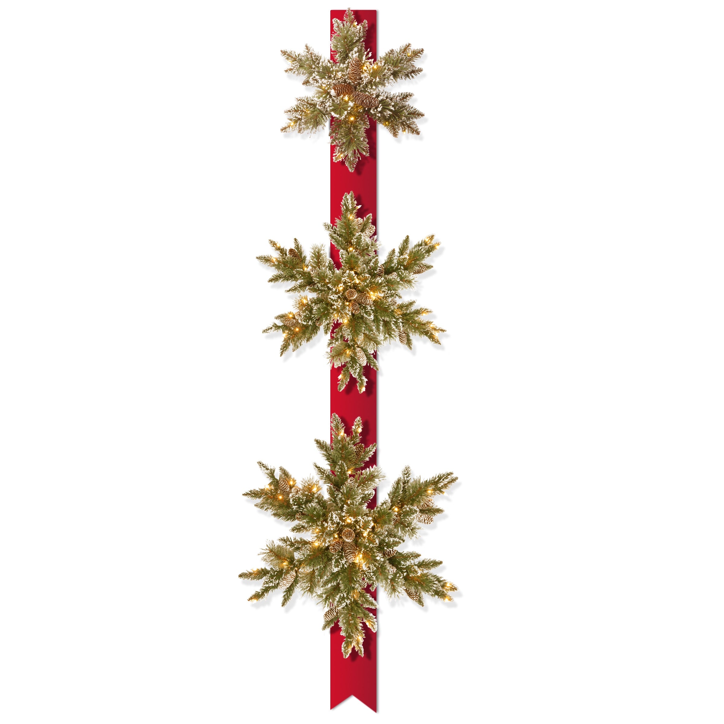 77 Inch Pre Lit Glittery Bristle Pine Triple Snowflake Door Hanging