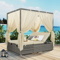 77.2 Outdoor Pe Rattan Daybed With Cushions Curtains And Canopy