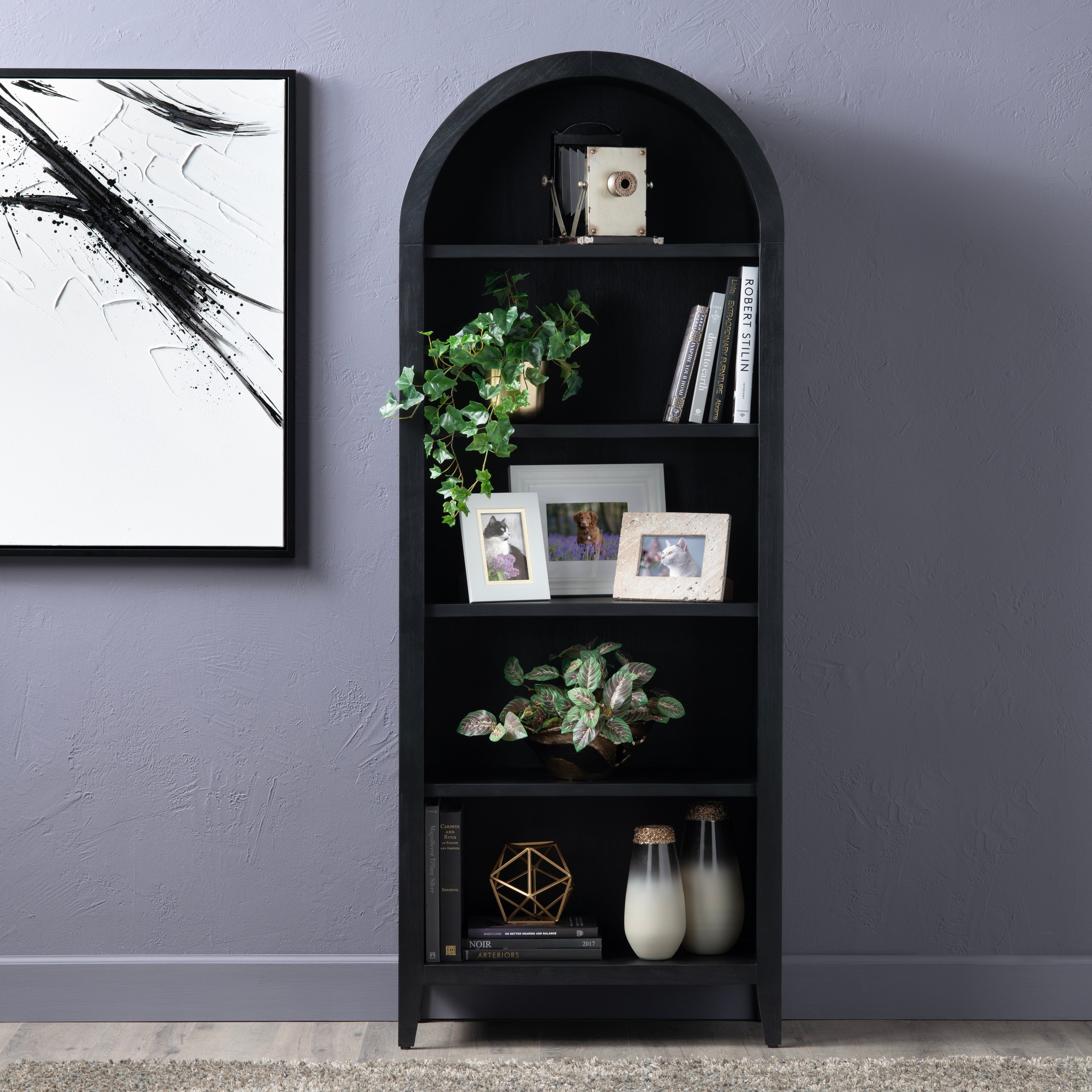 77.5 In. Black Solid Wood 5 Shelf Bookcase