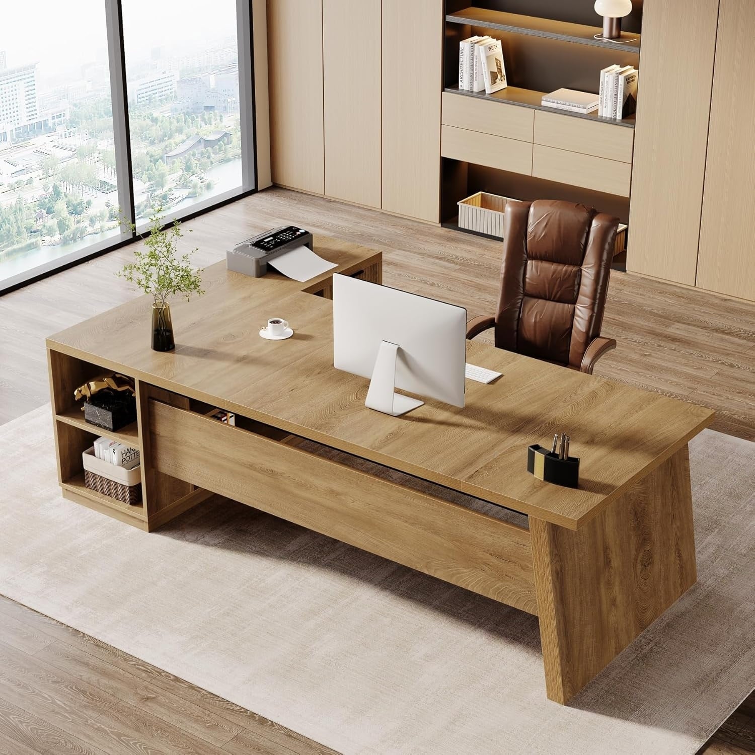 77.9 Inch Executive Desk With 2 Drawers For Home Office