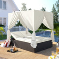 77 Outdoor Rattan Daybed With Curtains And Adjustable Backrest