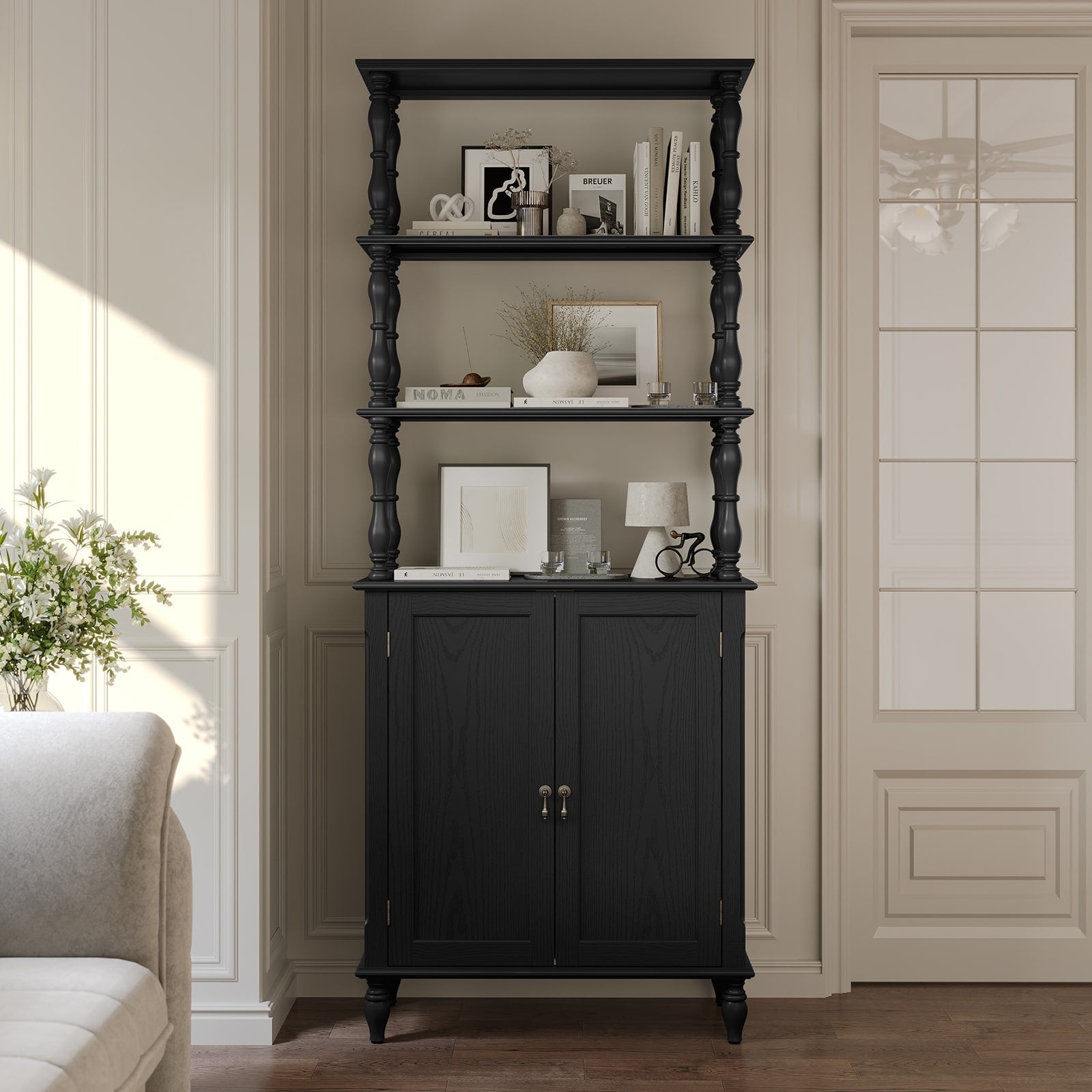 77 Tall Bookshelf With Cabinet Freestanding Storage Cabinet