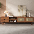 78 Inch Tv Stand For Tvs Up To 85 Inch Media Console With 2 Drawers Solid Wood Legs Rattan Front Panels For Living Room