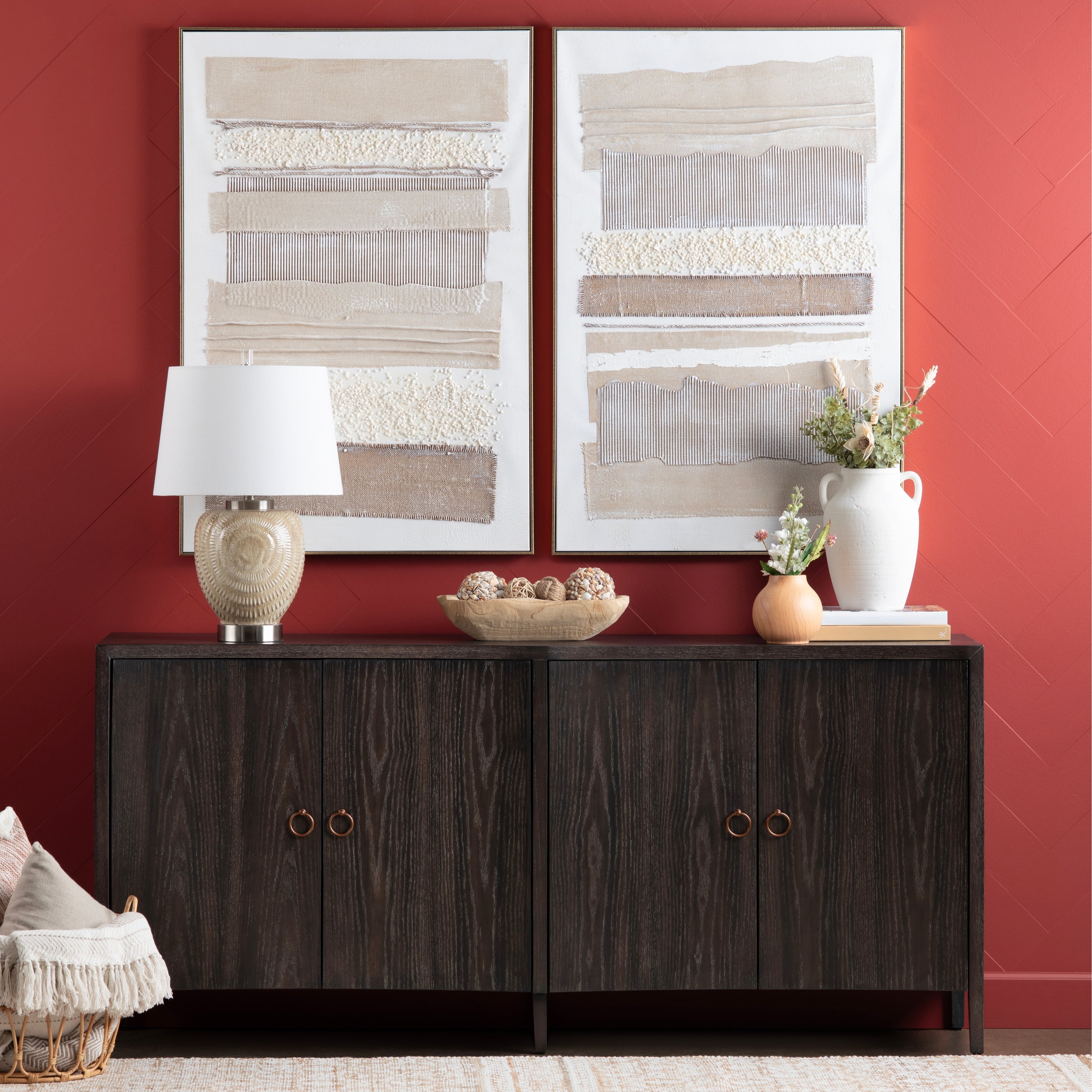 78 In. Brown Solid Wood 4 Door Media Credenza_Sideboard