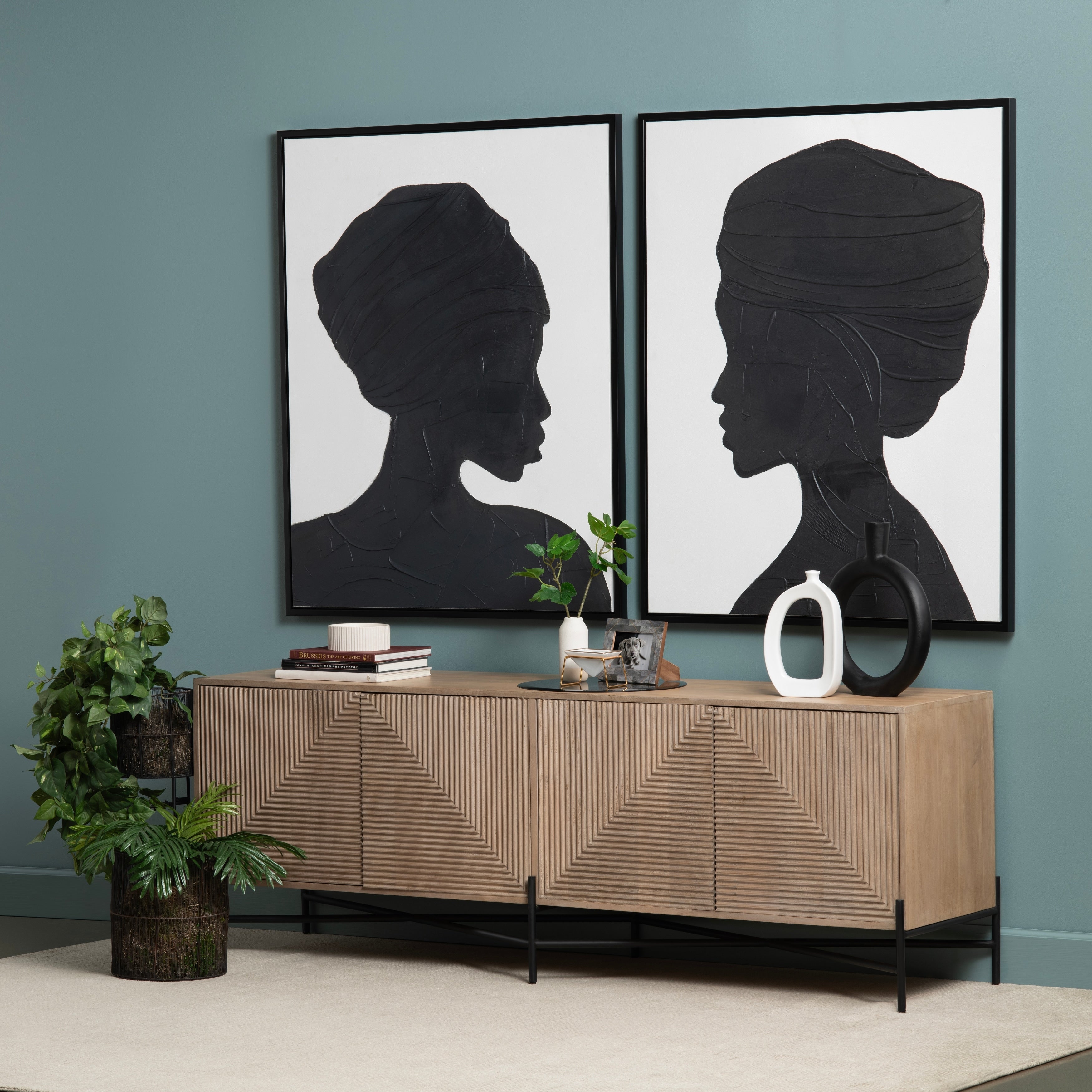 78 In. Brown Solid Wood 4 Door Media Credenza_Sideboard