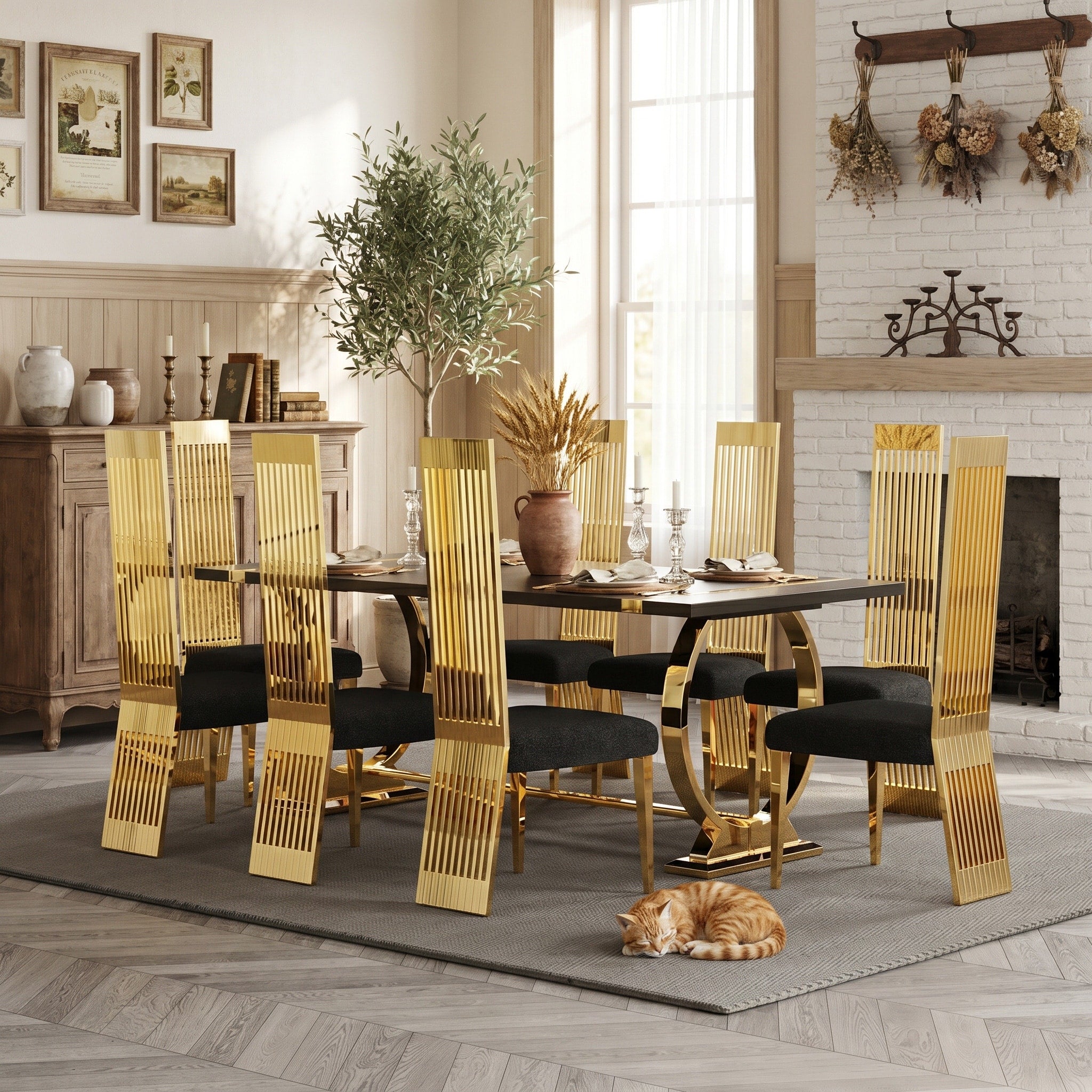 78 Inch Dining Table Set With U Shaped Base Dining Table And White Boucle High Back Chairs