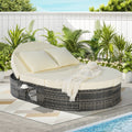 78.35 Outdoor Rattan Daybed With Adjustable Backrests And Cup Trays