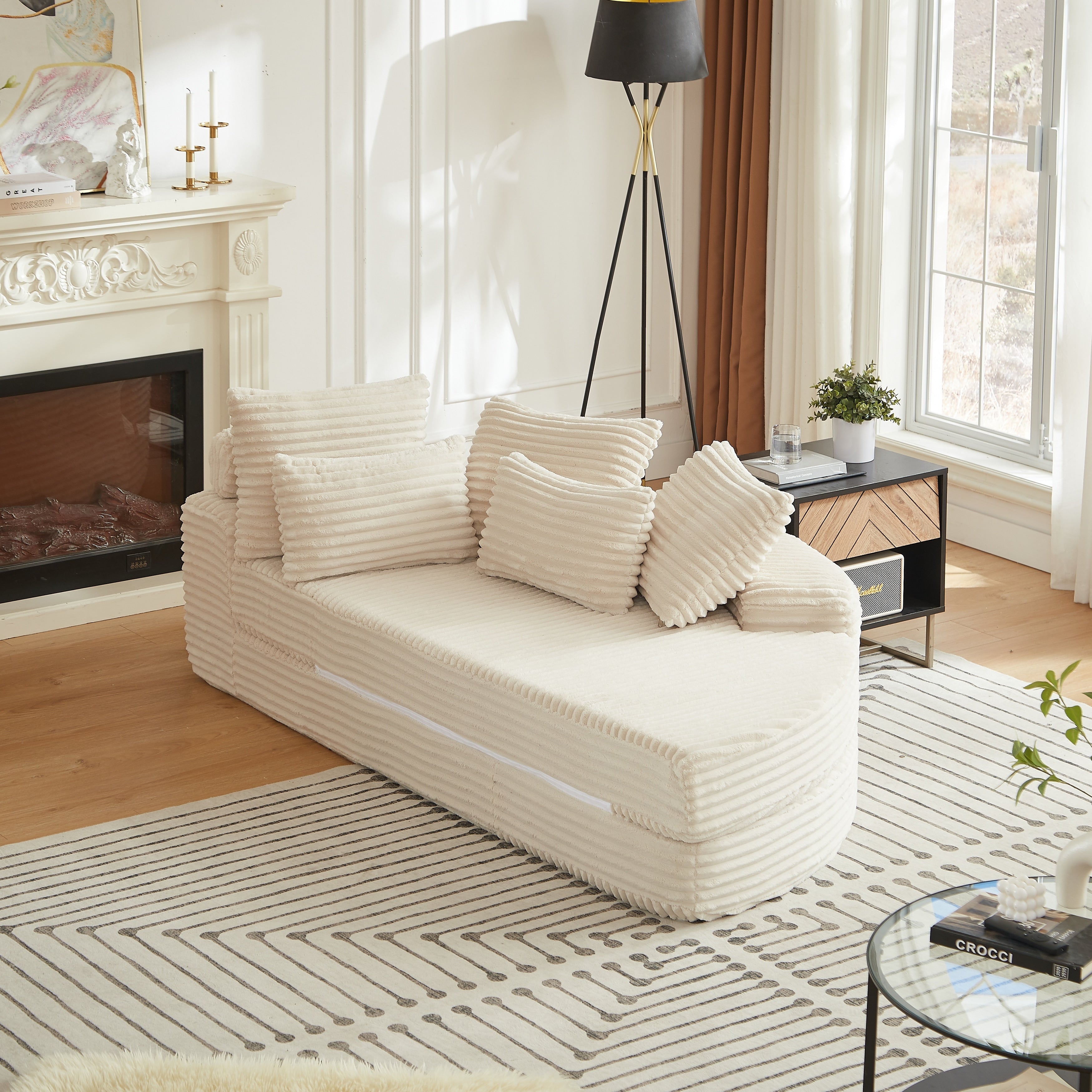 78.5 Inch Corduroy Semi Circular 2 In 1 Sofa Bed Designer Recliner With Pillow