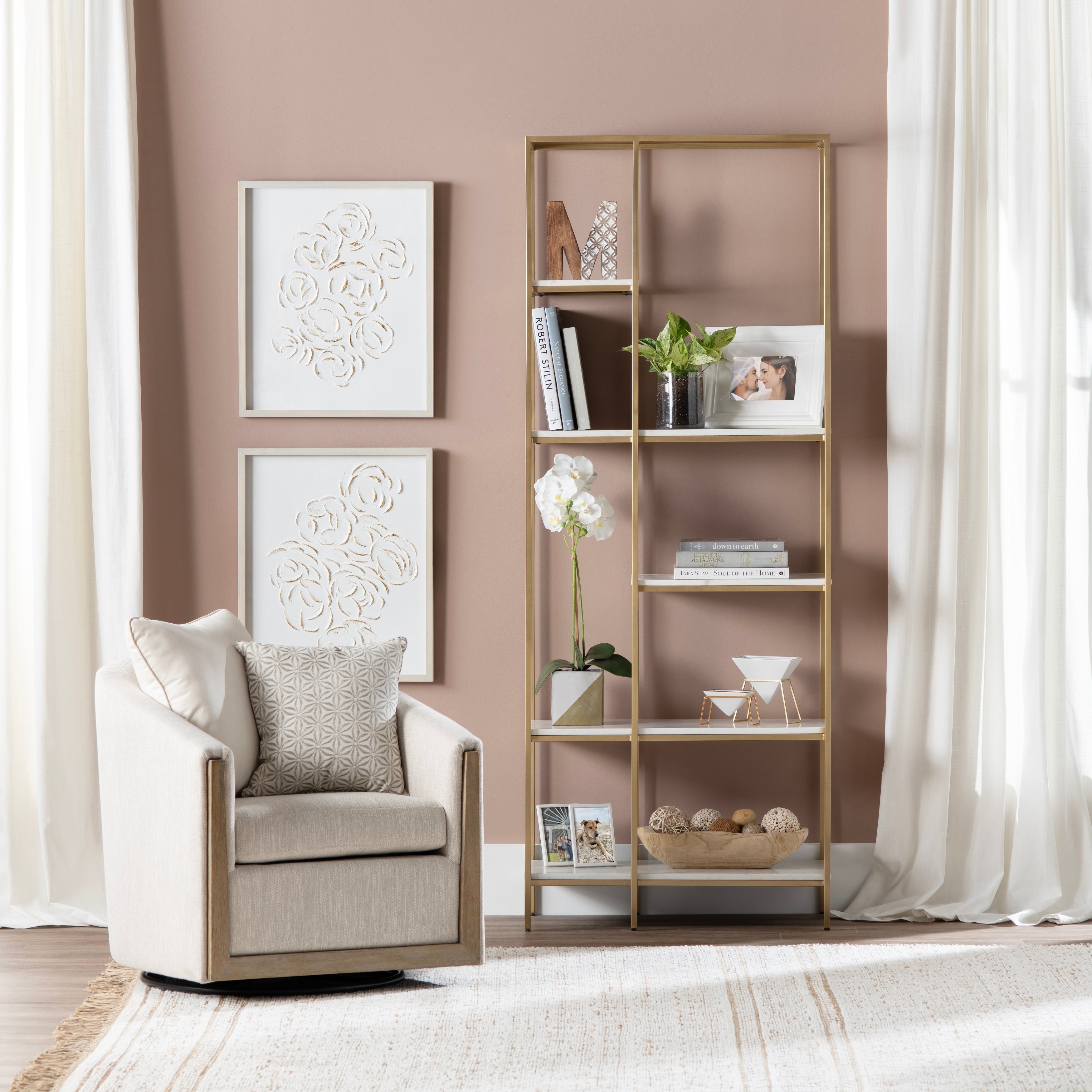 78.5 In. White Marble 5 Shelf Etagere