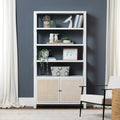 78.5 In. White Solid Wood 3 Shelf 2 Door Bookcase_Accent Cabinet
