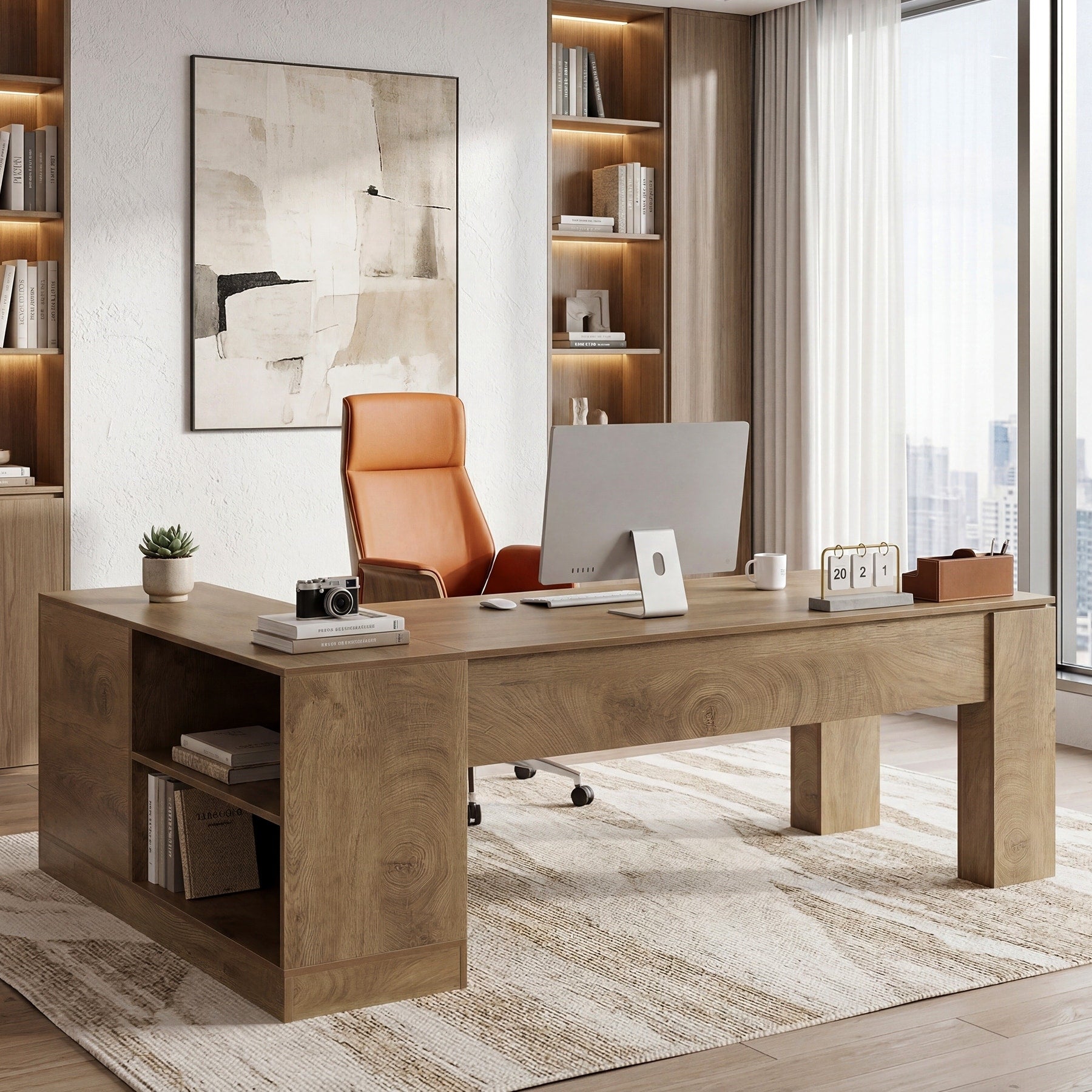 78.7 Inch L Shaped Executive Desk With Drawers Large Computer Desk Workstation For Home Office