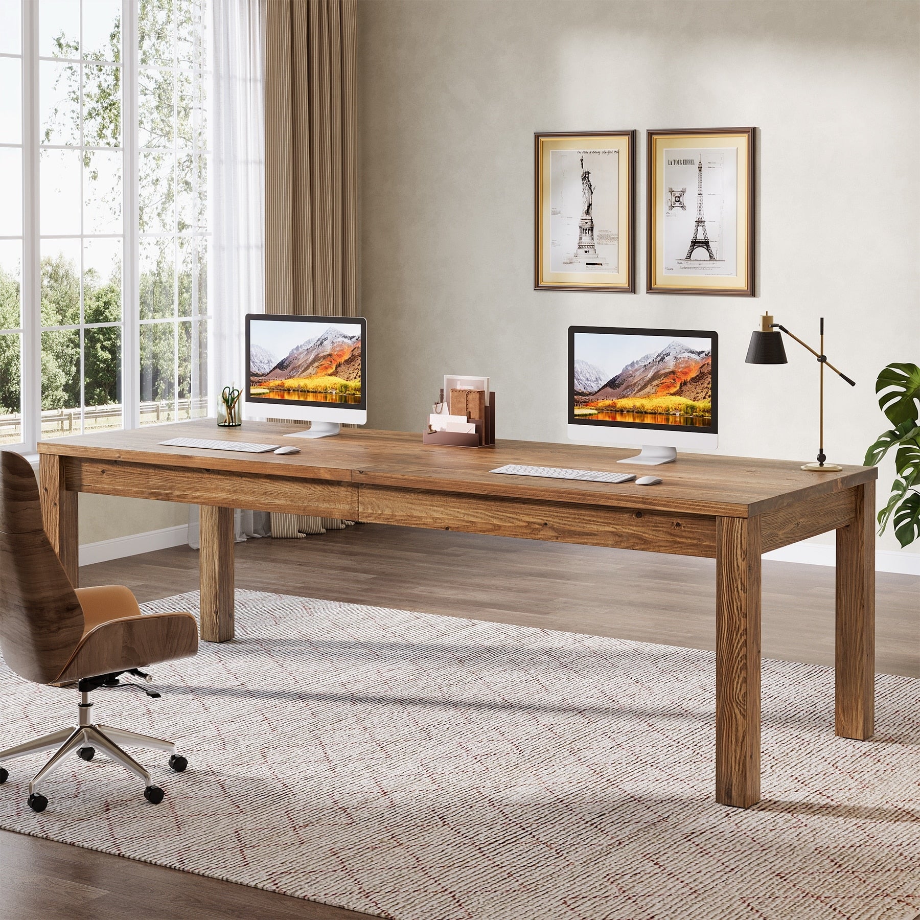 78.7 Inches Extra Long Desk Solid Wood Desk 2 Person Computer Table For Home Office