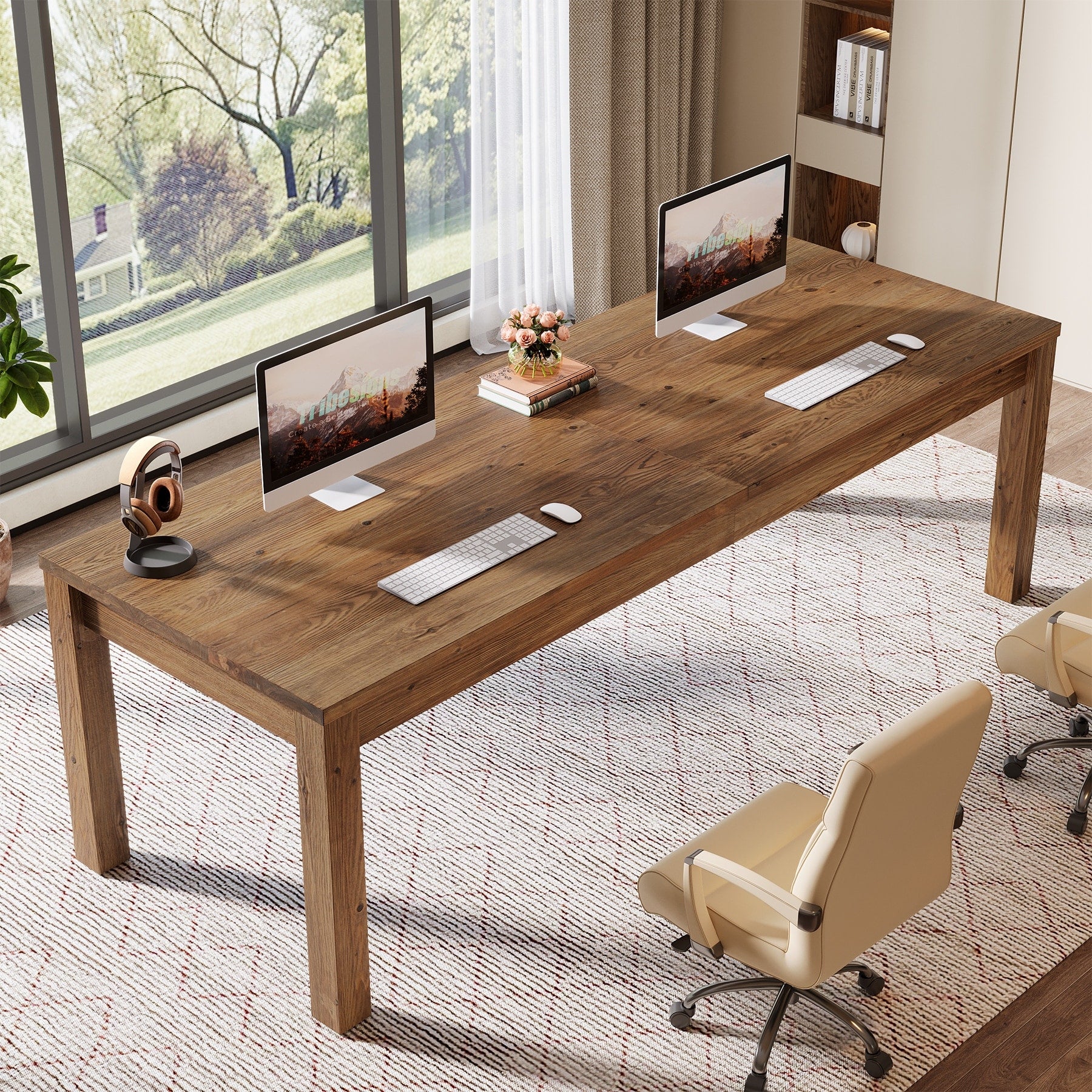 78.7 Inches Extra Long Solid Wood Desk 2 Person Desk Double Computer Table For Home Office