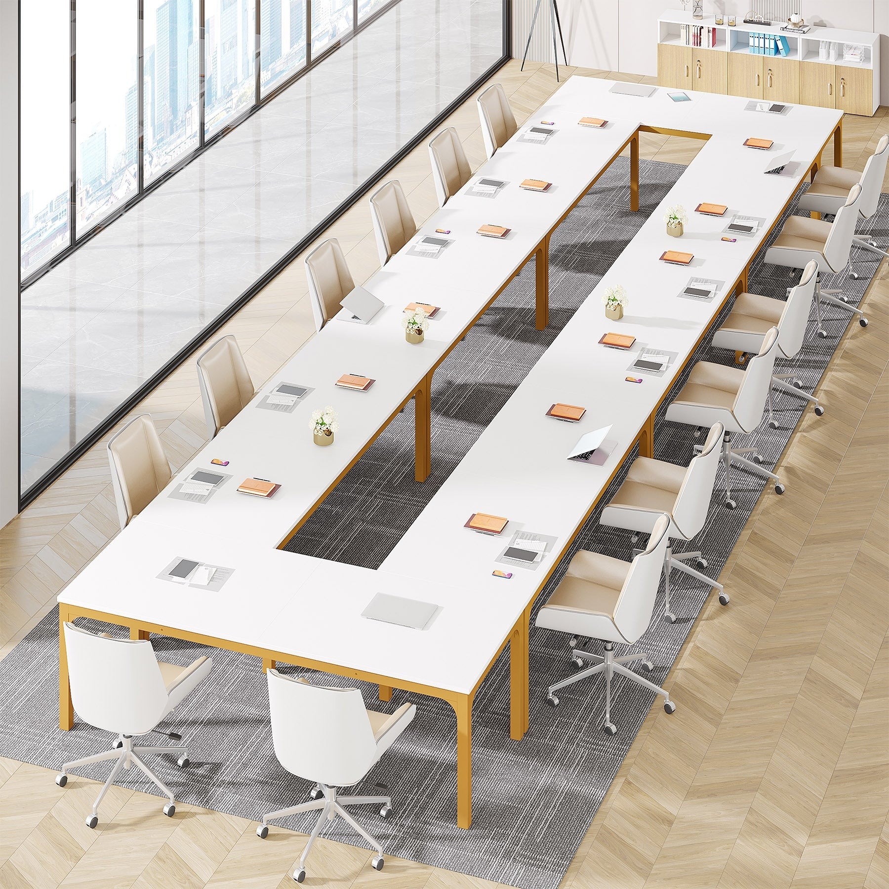 78.74 Inch Conference Table Set 13Ft Conference Room Table Large Rectangle Meeting Seminar Tables Set Long Business Tables