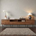78.7 Modern Walnut Tv Stand For Tvs Up To 85 Inch Entertainment Center With Slatted Doors Soft Close Hinges