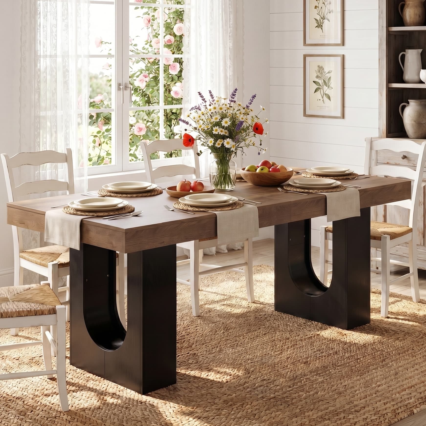 78.7 Rectangular Dining Table For 6 8 People Modern Farmhouse Kitchen Dining Room Table