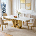 78.7 Sintered Stone Dining Table For 8 Rectangular Kitchen Table With Gold Stainless Steel Base 39.4 D X 78.7 W X 29.9 H