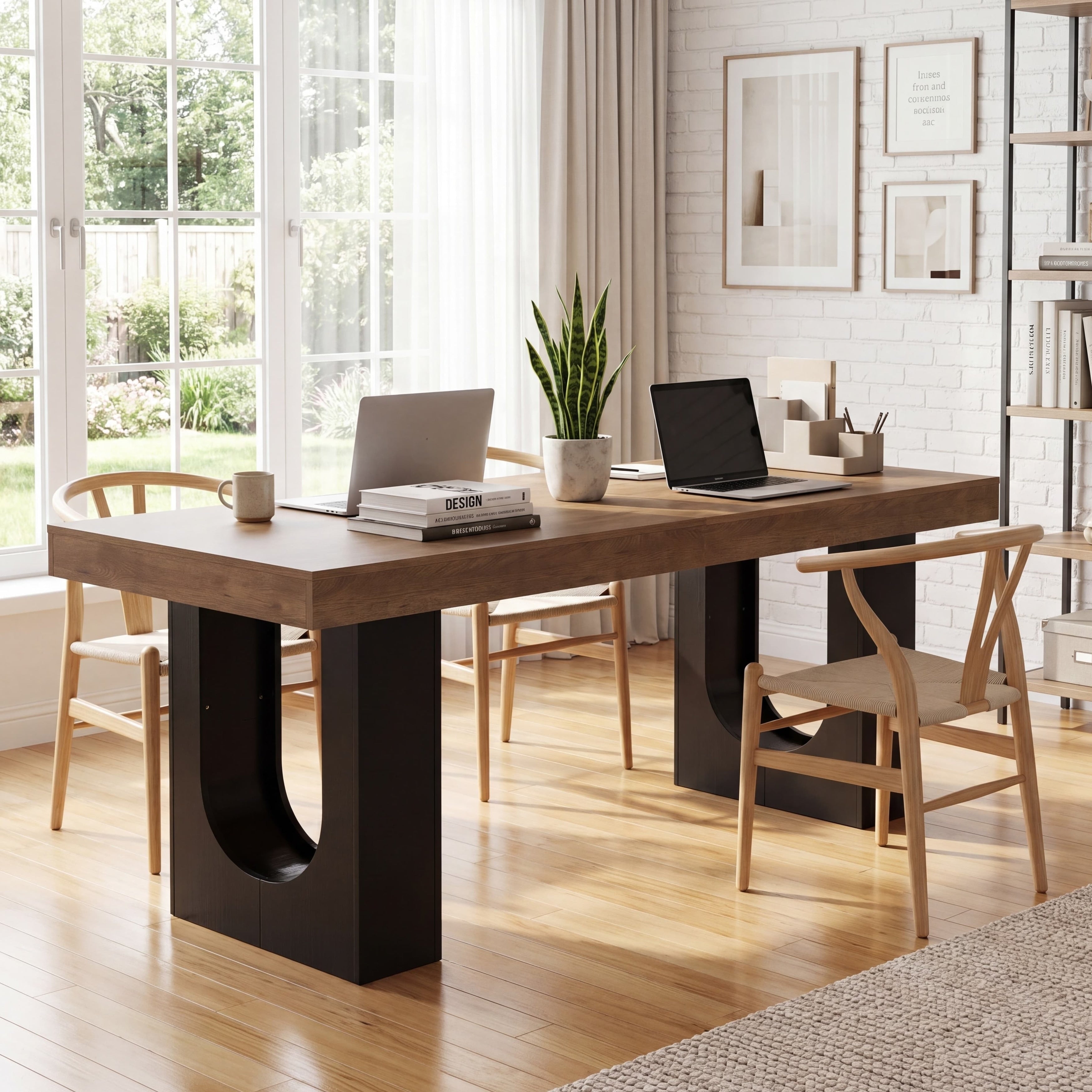 78.7 Two Person Desk Extra Long Double Computer Desk For Home Office Modern Writing Table Large Shared Workspace