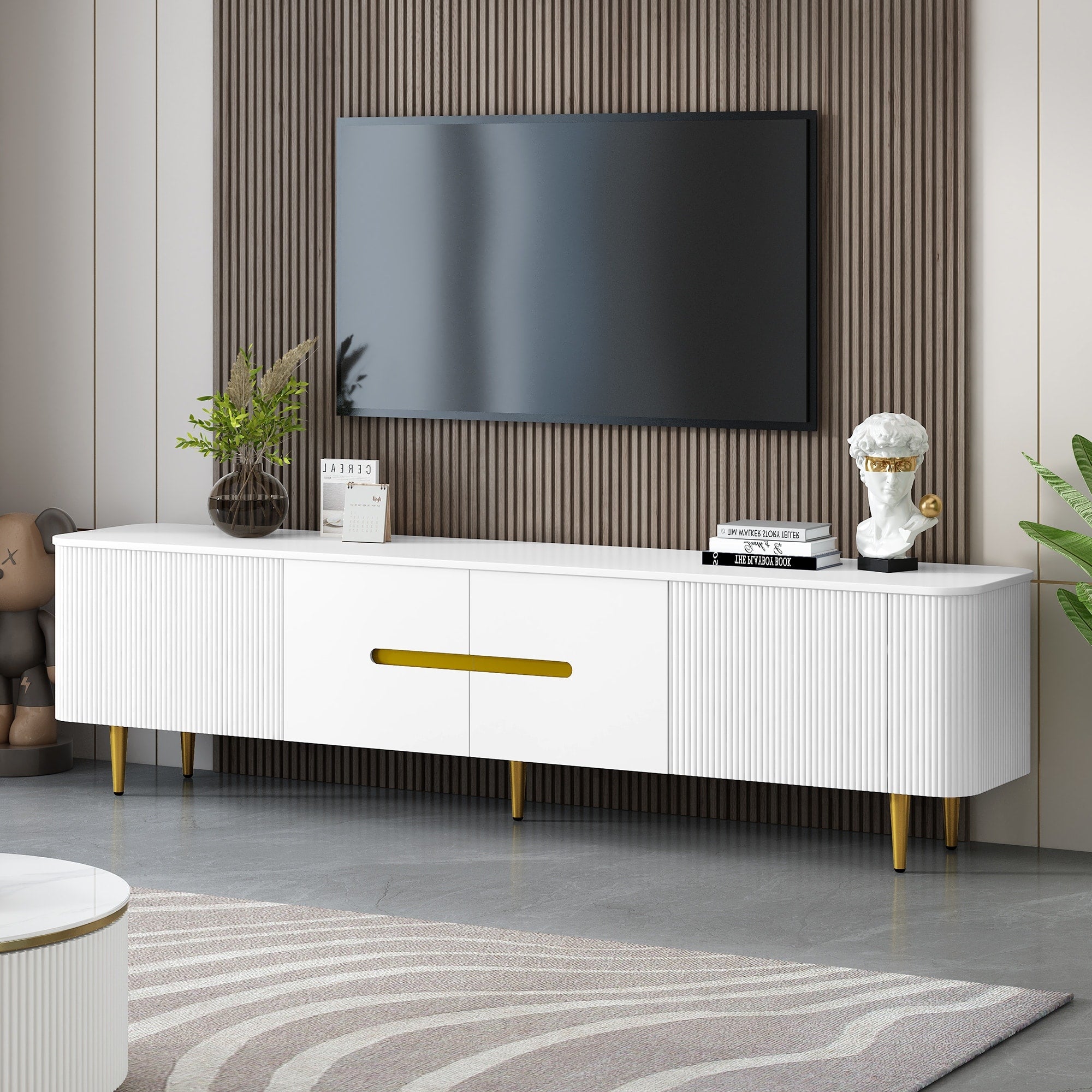 78.7 Minimalist Tv Stand For Tvs Up To 85 Inches Modern Entertainment Center Media Console With 4 Spacious Cabinets