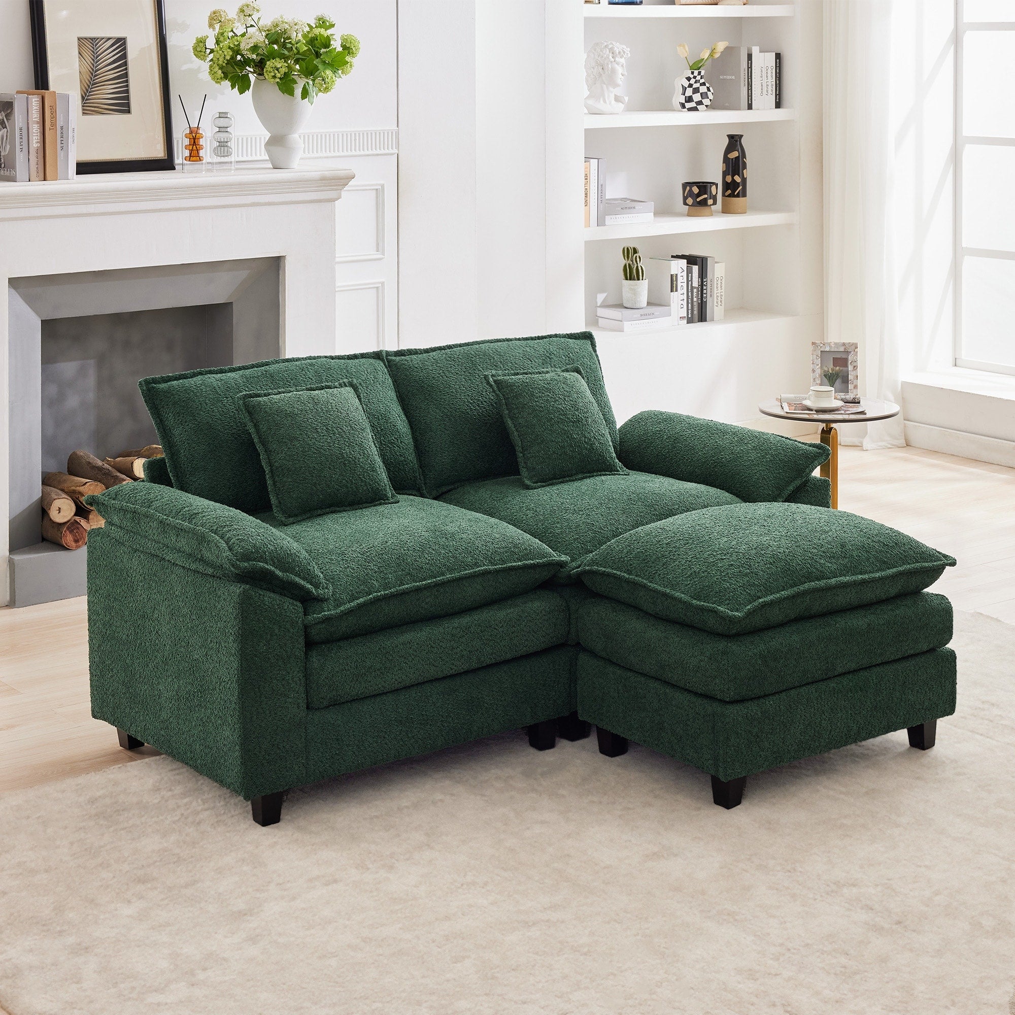 78 Comfy Cloud Couch Sectional Loveseat Boucle Sofa With Ottoman And Wide Armrests