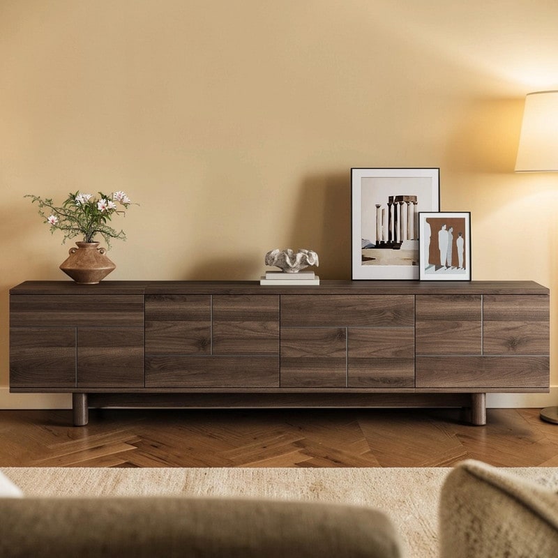 78 Modern Tv Stand For Tvs Up To 85 Entertainment Center With Solid Wood Legs Cable Management Soft Close Hinges