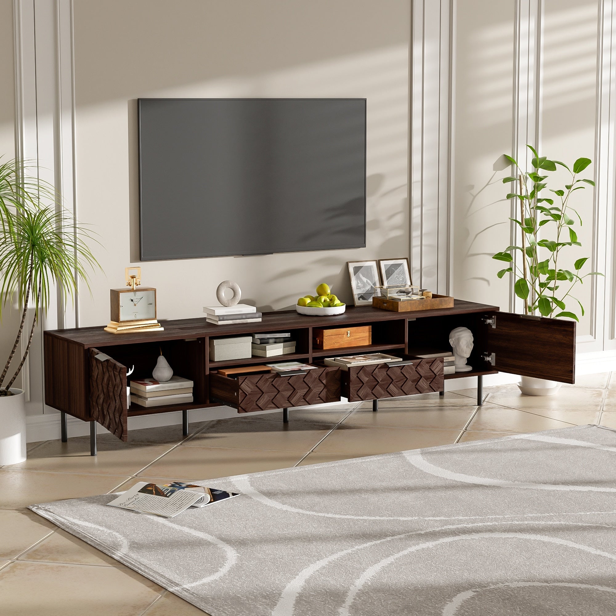 78 Modern Tv Stand For Tvs Up To 85 Storage Console With Iron Legs
