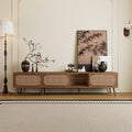 78 Tv Stand For 75 85 Inch Tvs With Rattan Doors Glass Open Shelf