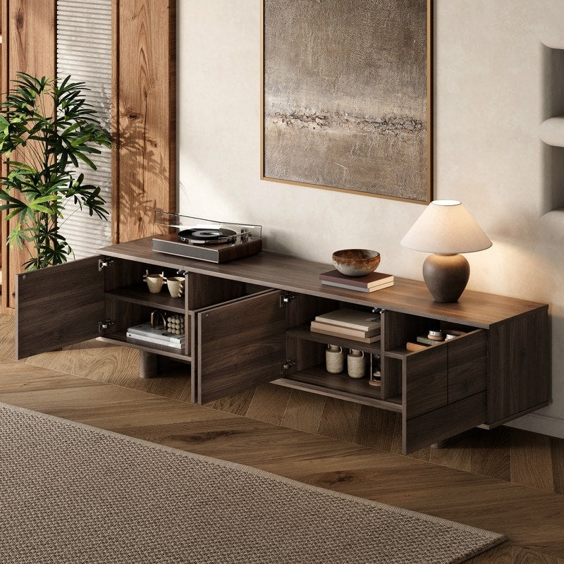78 Tv Stand For Tvs Up To 85 Modern Entertainment Center With Solid Wood Legs Adjustable Shelves For Living Room