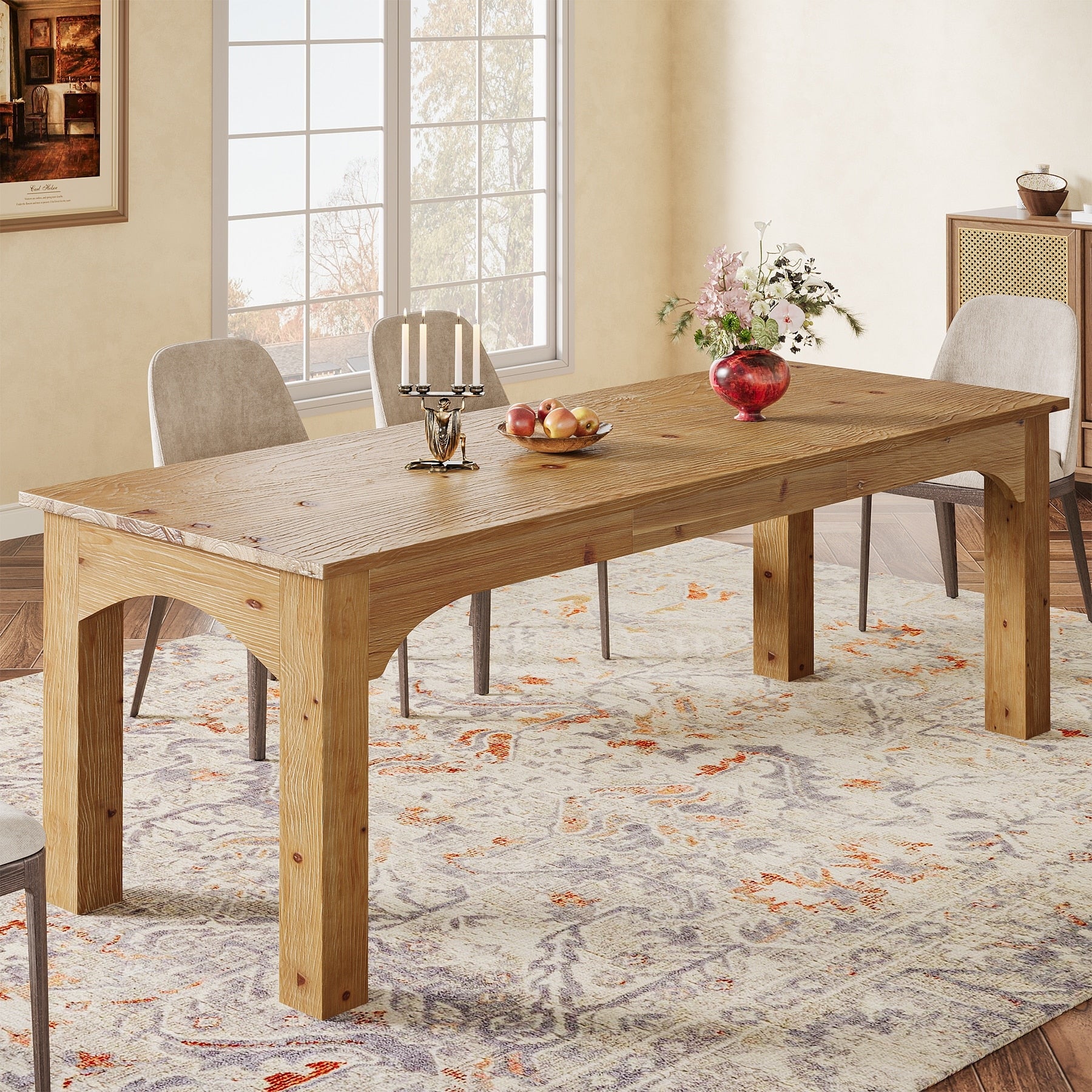 79 Inch Long Solid Wood Dining Table Farmhouse Rectangular Kitchen Table