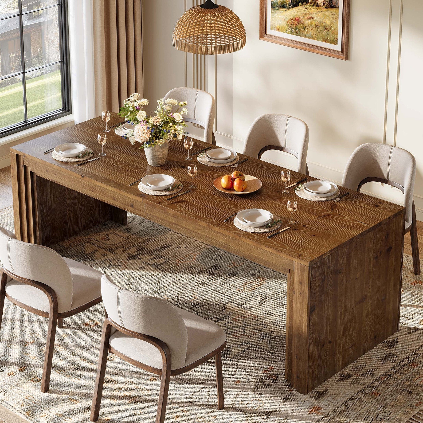 79 Inch Solid Wood Dining Table For 6 10 Farmhouse Rectangular Kitchen Dining Room Furniture 78.74 L X 27.56 W X 29.52 H