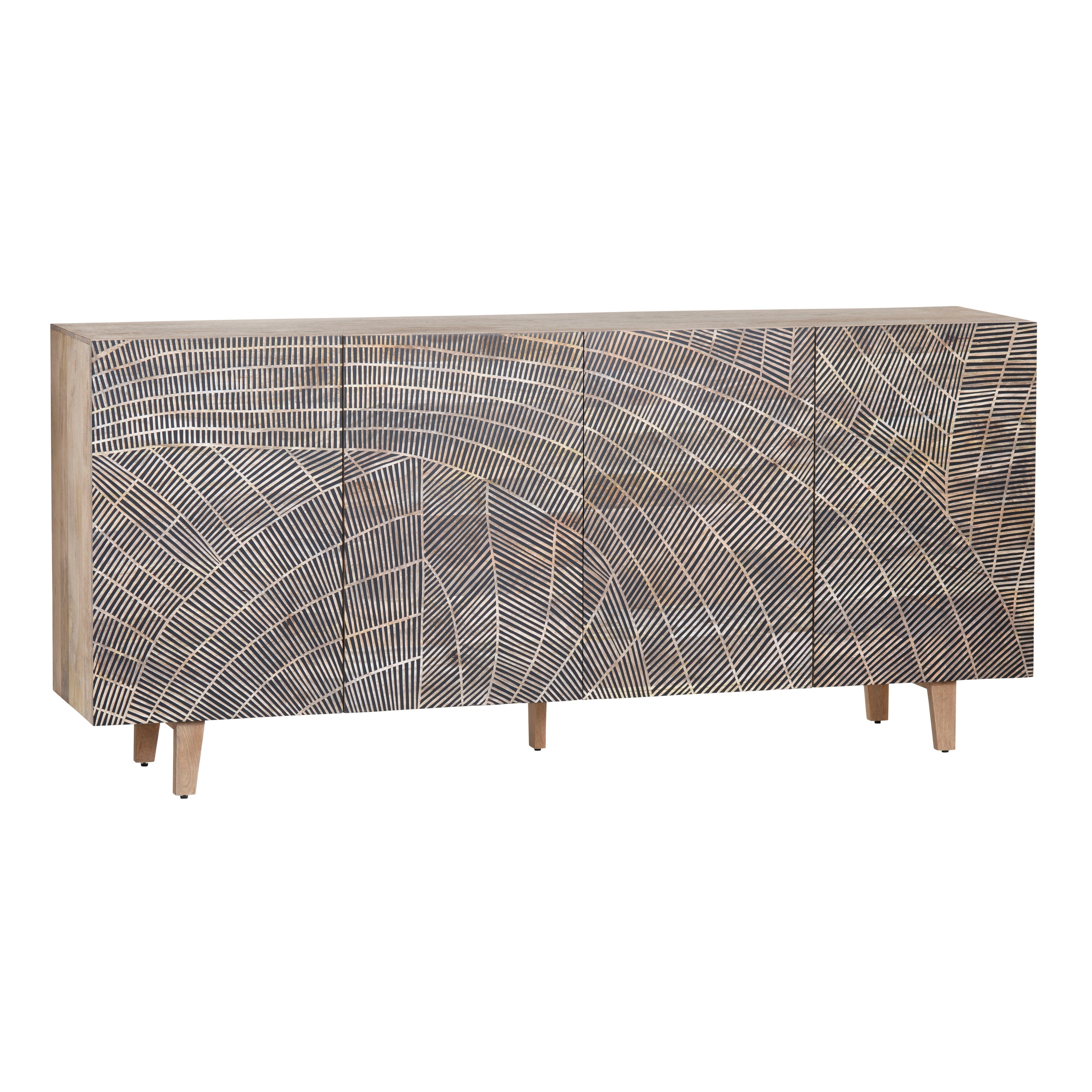 79 In. Brown Solid Wood 4 Door Media Credenza_Sideboard