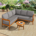 79.13 Outdoor Acacia Wood L Shaped Sectional Sofa With Cushions