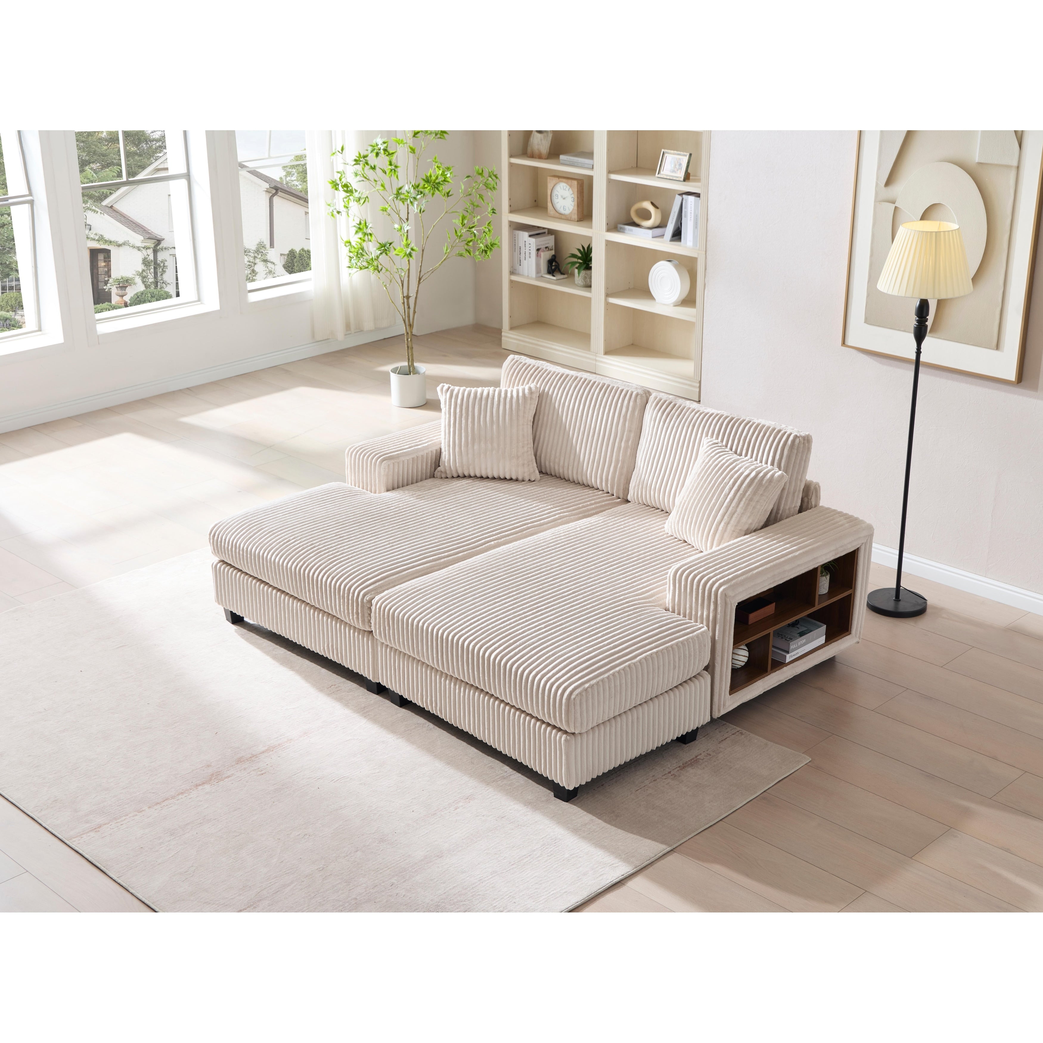 79.5 Corduroy Sectional Sofa Sleeper Sofa Convertible Double Chaise Lounges Couch