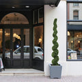 7Ft Spiral Topiary Trees Artificial Faux Boxwood Plants Large Twisted Green Potted Trees With Light Green Leaves 1Pc Set