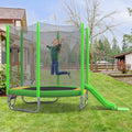 7Ft Trampoline For Kids With Safety Enclosure Net Slide And Ladder Regular Hexagon Outdoor Recreational Trampoline