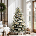 7Ft Pre Lit Snowy Green Branches Artificial Christmas Tree With Metal Stand 87.6 H X 50.4 Diameter