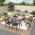 Mfstudio 7Pcs Patio Dining Set Large Rectangular Wood Like Top Table With 4 Metal Chairs And 2 Swivel Chairs