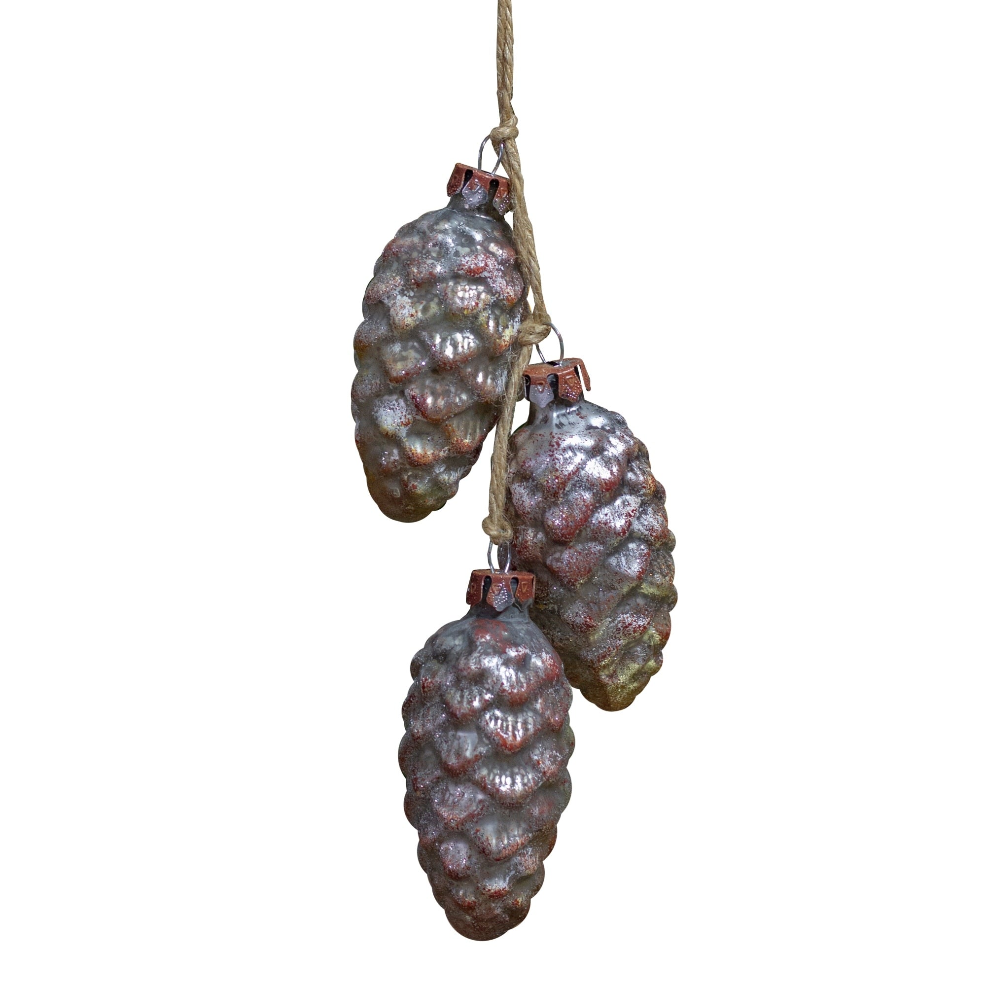 7 Distressed Silver And Rust Glittery Pine Cones Christmas Ornament