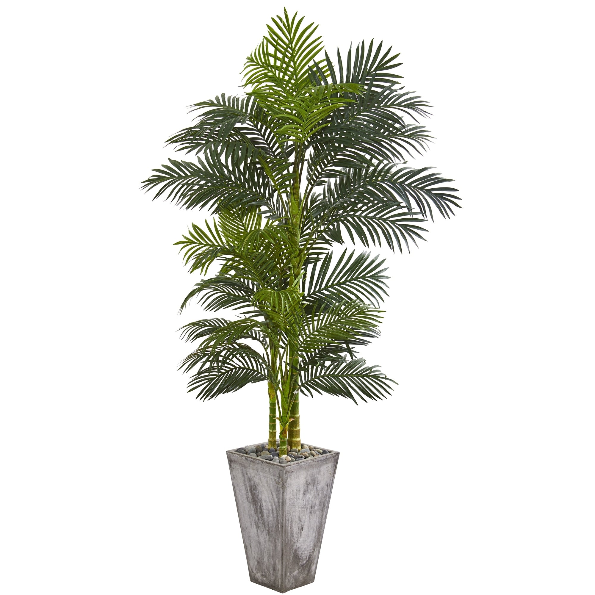 7 Golden Cane Artificial Palm Tree In Cement Planter